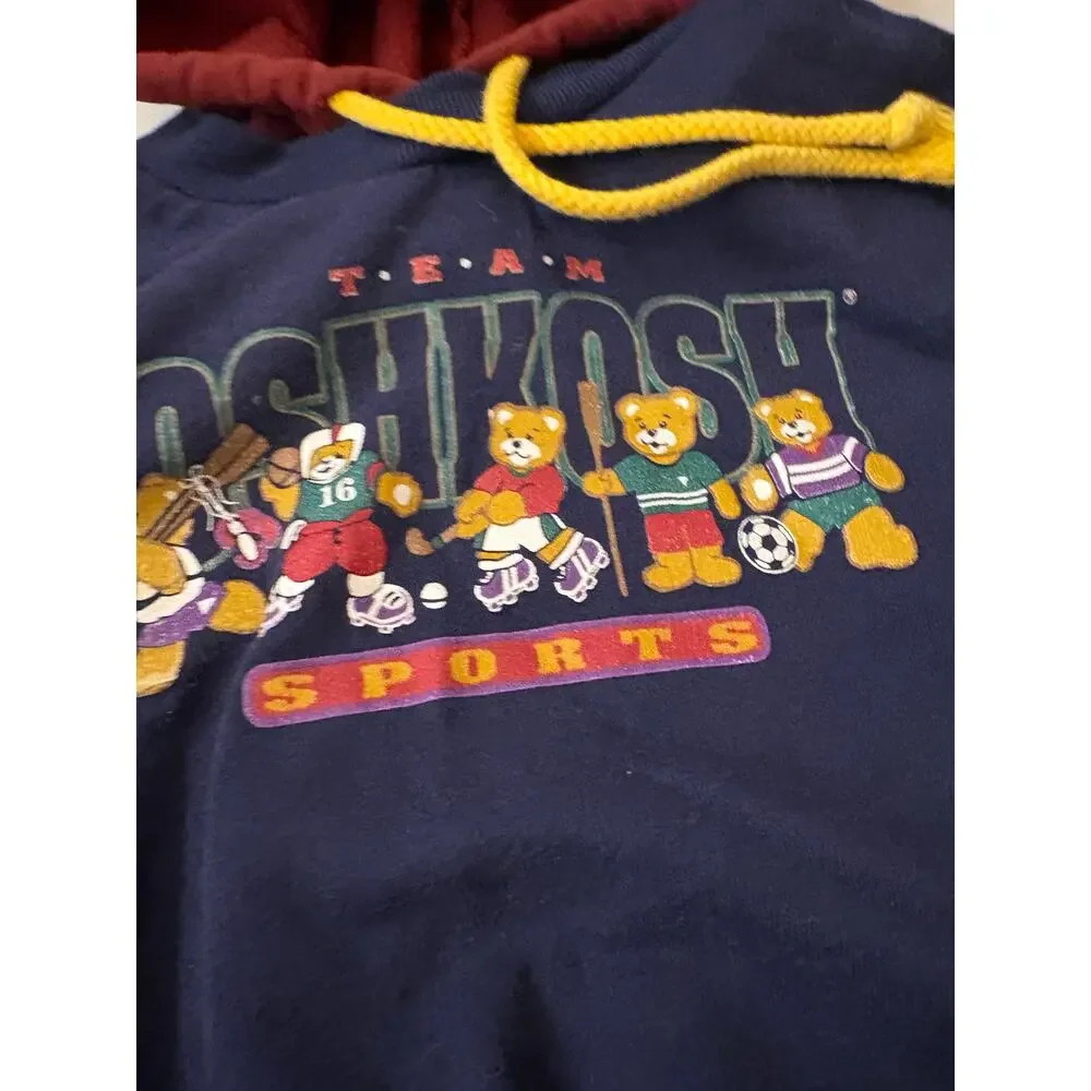Vintage OshKosh B’Gosh Colorblock Hoodie Sports Teddy Bear 4T USA Kidcore